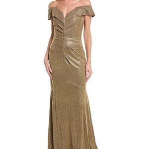 Rene Ruiz Gold Off The Shoulder Gown Size 14 Gold Evening Gown